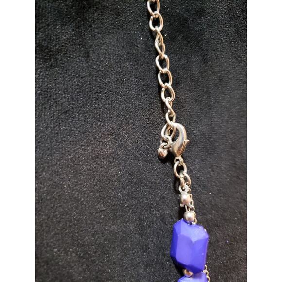 Women Fashion 2 Strand Blue Plastic Faceted Beads Link Chain Necklace w/ Lobster - Picture 7 of 7